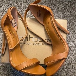 Lulu's Tan Minimalist Heels with Ankle Strap